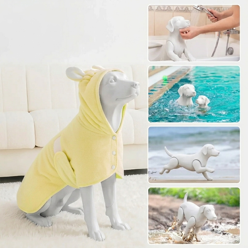 Cotton Hooded Pet Bathrobe with Adjustable Collar & Belly Strap