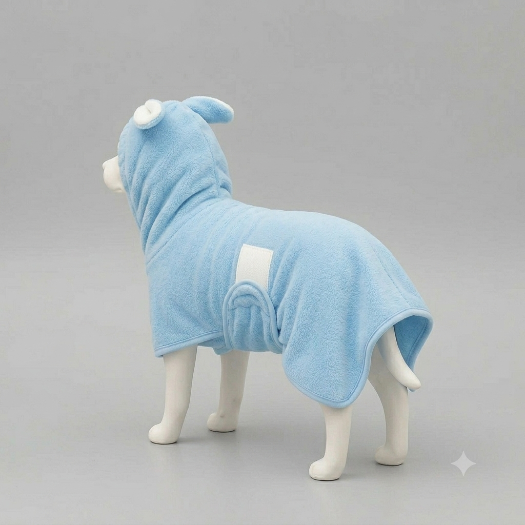 Cotton Hooded Pet Bathrobe with Adjustable Collar & Belly Strap