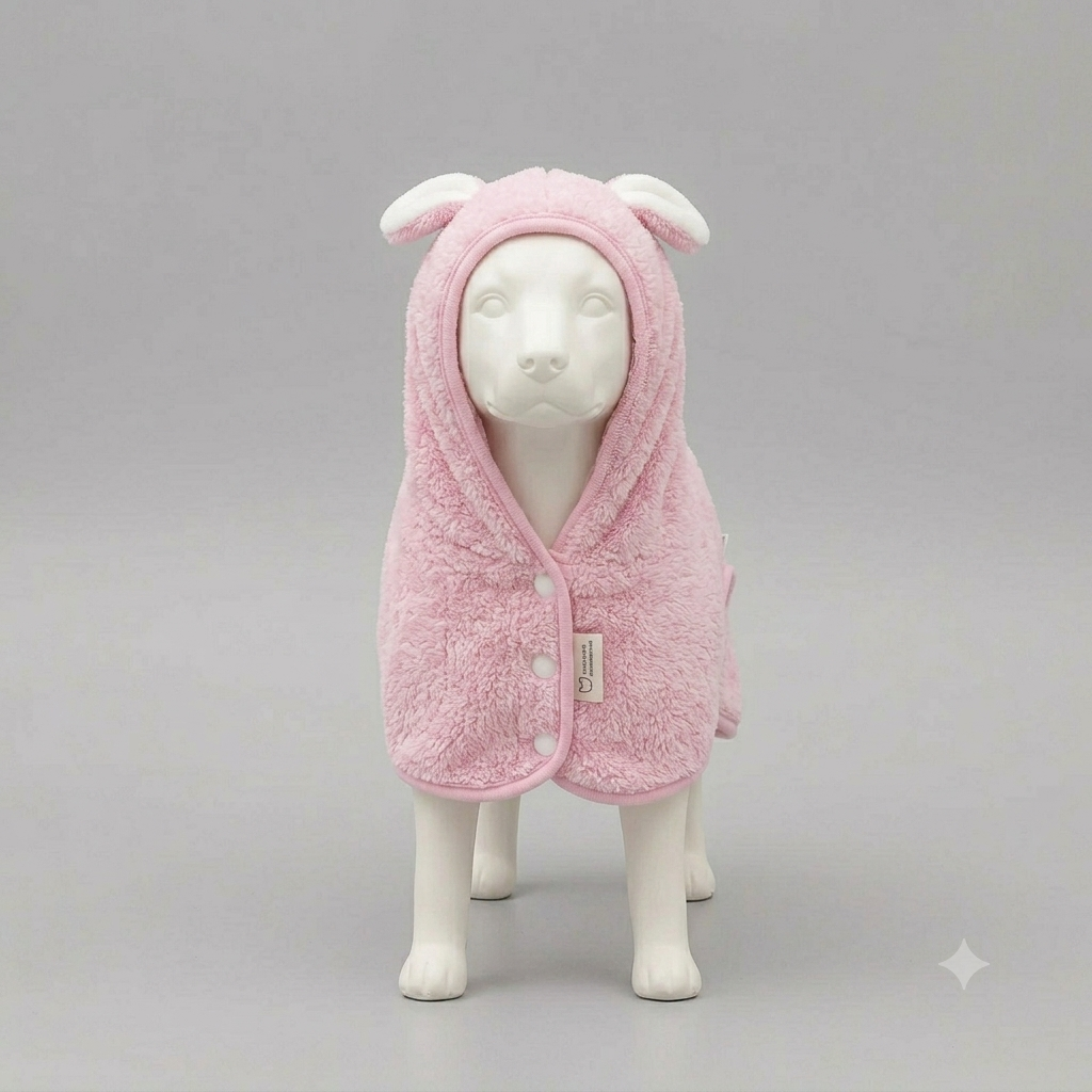 Cotton Hooded Pet Bathrobe with Adjustable Collar & Belly Strap