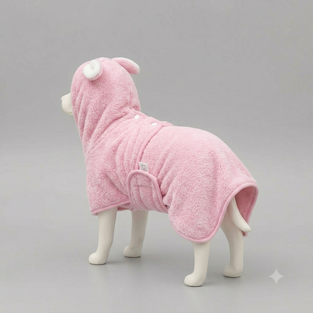 Cotton Hooded Pet Bathrobe with Adjustable Collar & Belly Strap