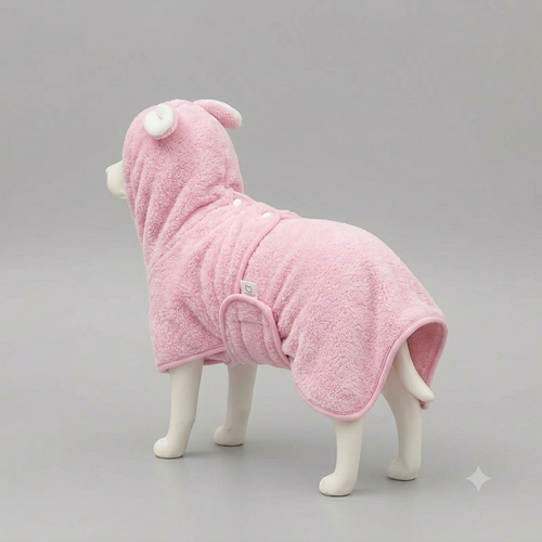 Cotton Pet Bathrobe Hooded with Adjustable Collar & Belly Strap