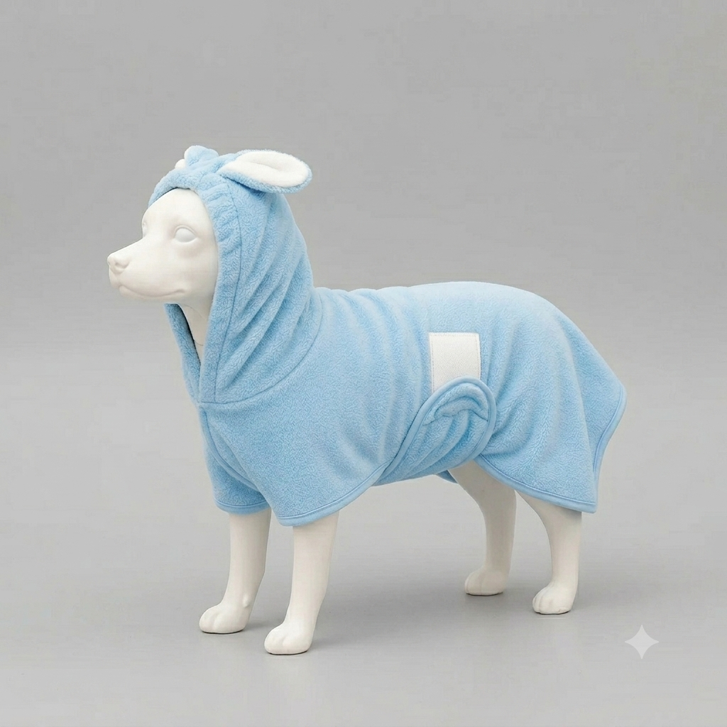 Cotton Hooded Pet Bathrobe with Adjustable Collar & Belly Strap