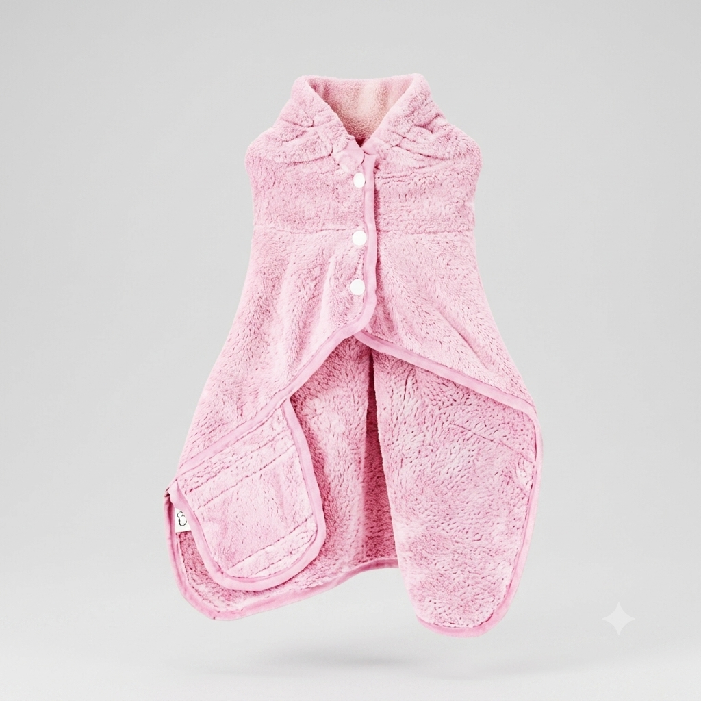 Cotton Hooded Pet Bathrobe with Adjustable Collar & Belly Strap