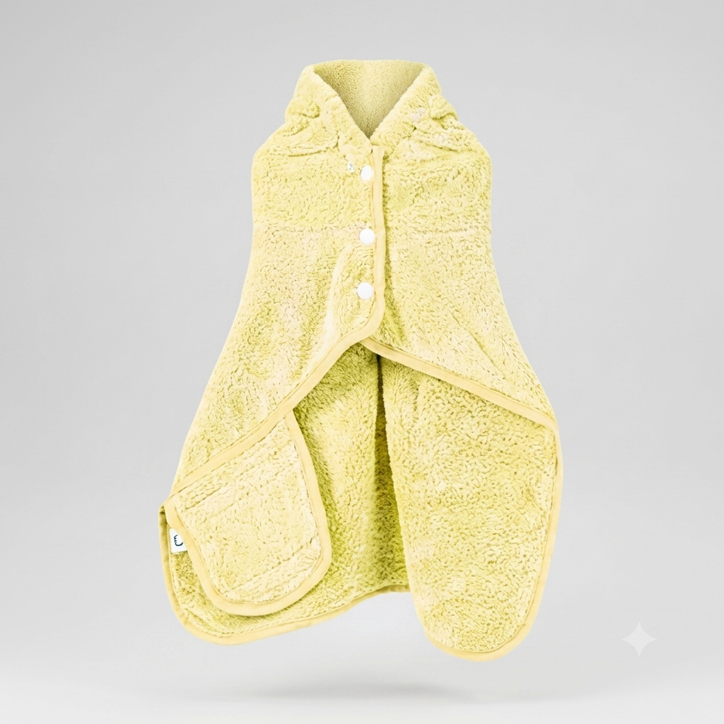 Cotton Hooded Pet Bathrobe with Adjustable Collar & Belly Strap