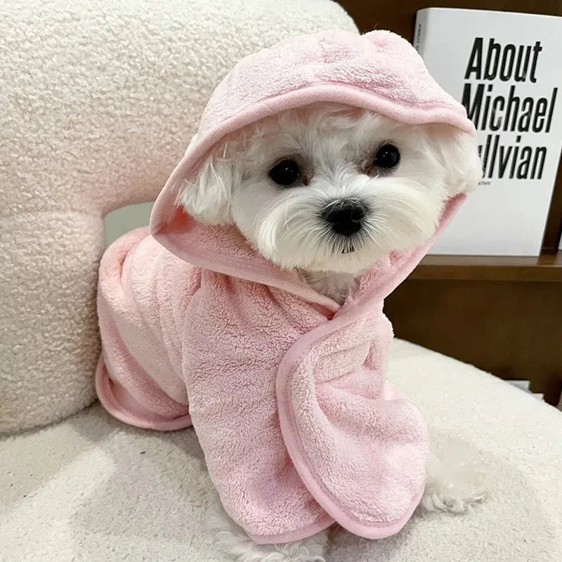 Quick Drying Dog Bathrobe Soft Microfiber Pet Towel Robe Hooded Warm Bath Robe for Small Medium Dogs Cats Puppy Pet Supplies