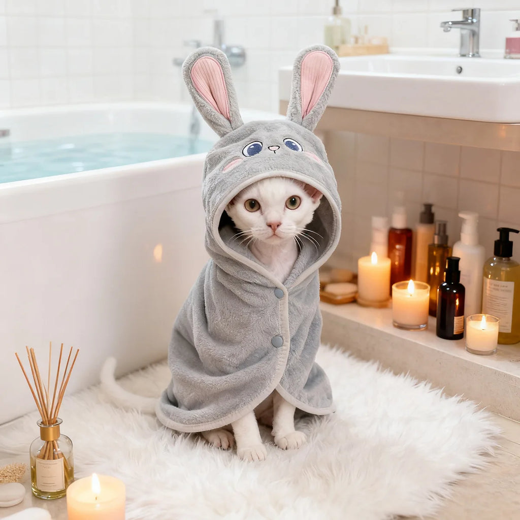 PETCIRCLE Pet dog dog cat bath towel cute small dog cute cartoon gray rabbit purple bathrobe