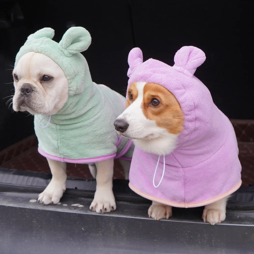 Bathrobe for Dogs Super Absorbent Fast Drying Hooded Cute Pet Bathrobe Towel for Cats Dogs Adjustable Microfiber Coat Corgi Pugs