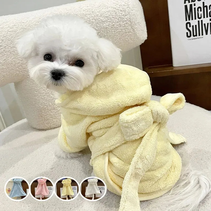 Quick Drying Dog Bathrobe Soft Microfiber Pet Towel Robe Hooded Warm Bath Robe for Small Medium Dogs Cats Puppy Pet Supplies