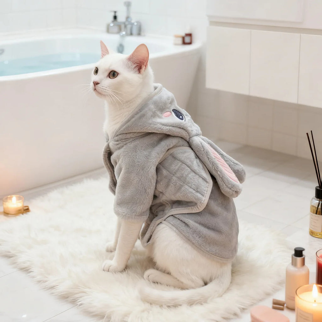 PETCIRCLE Pet dog dog cat bath towel cute small dog cute cartoon gray rabbit purple bathrobe