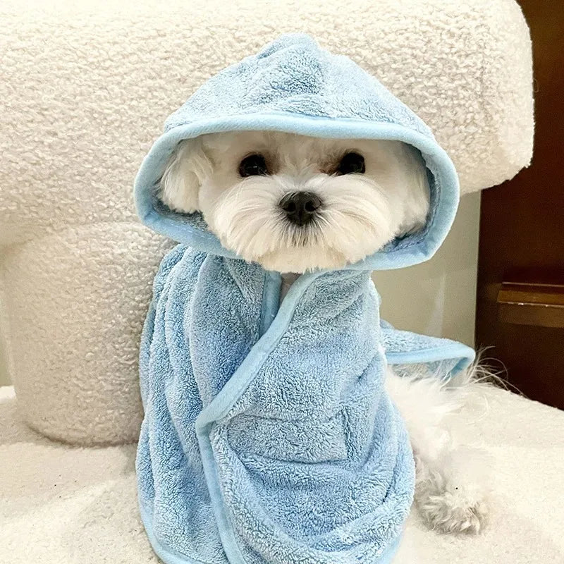 Quick Drying Dog Bathrobe Soft Microfiber Pet Towel Robe Hooded Warm Bath Robe for Small Medium Dogs Cats Puppy Pet Supplies