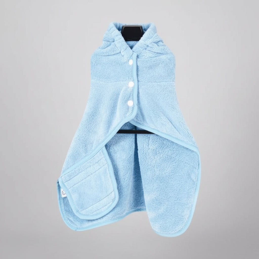 Cotton Hooded Pet Bathrobe with Adjustable Collar & Belly Strap