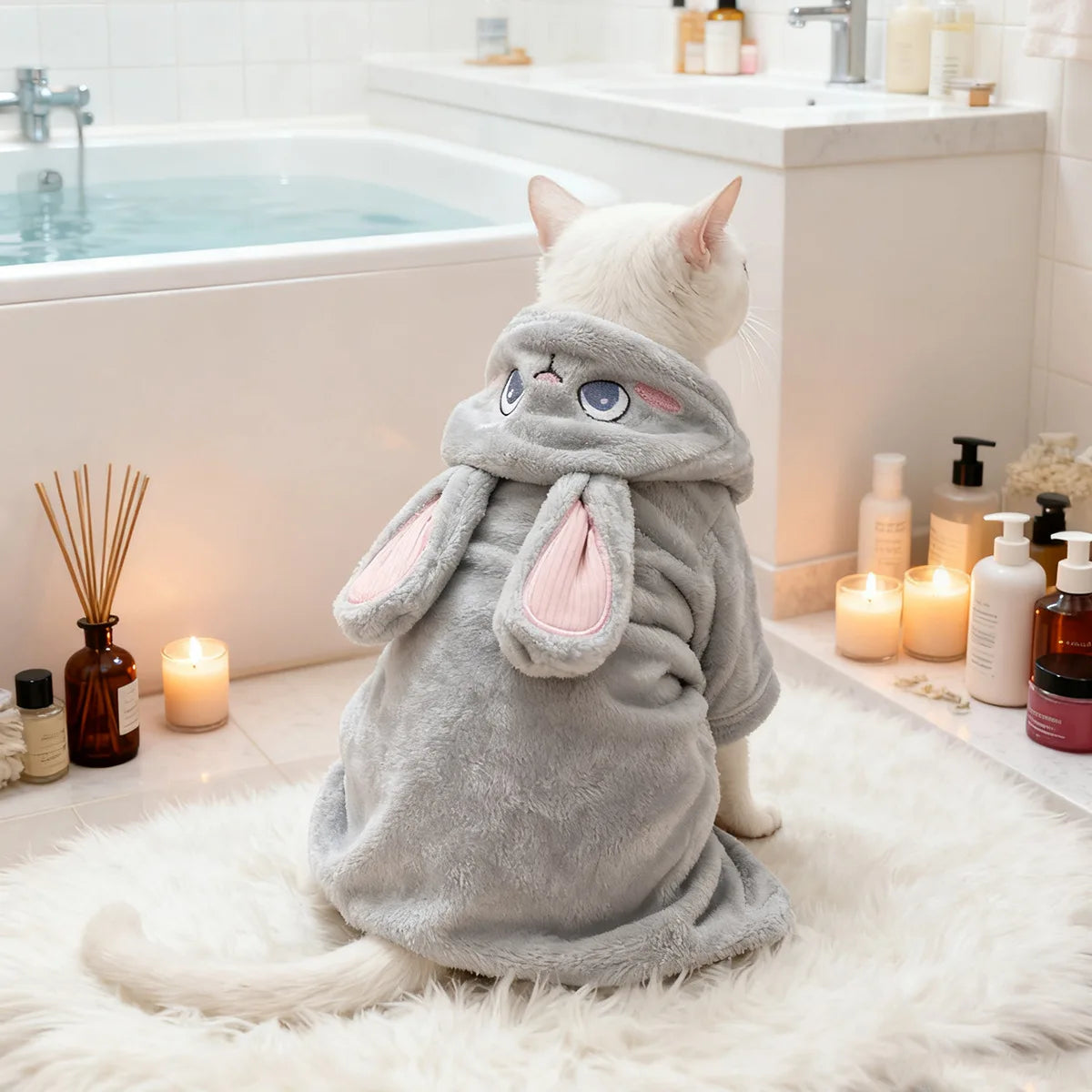 PETCIRCLE Pet dog dog cat bath towel cute small dog cute cartoon gray rabbit purple bathrobe
